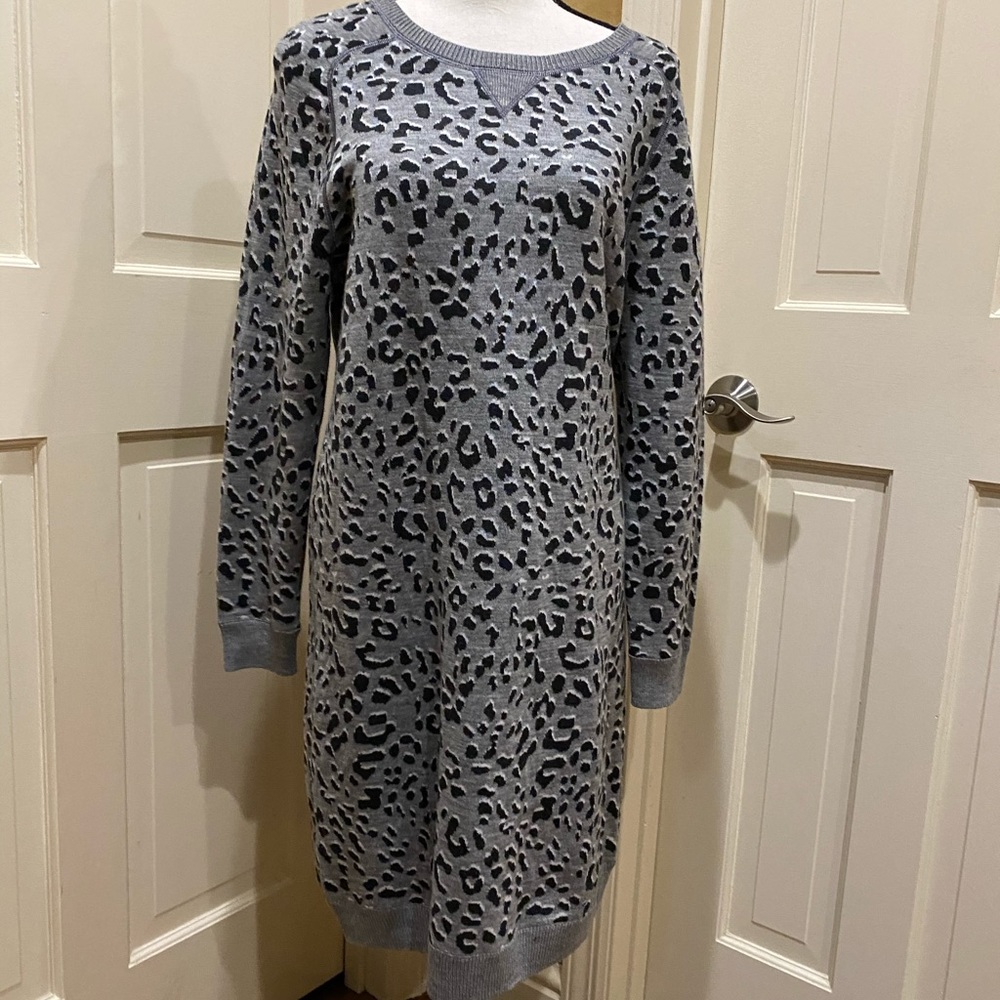 LOFT Grey with Animal Print Sweater Dress